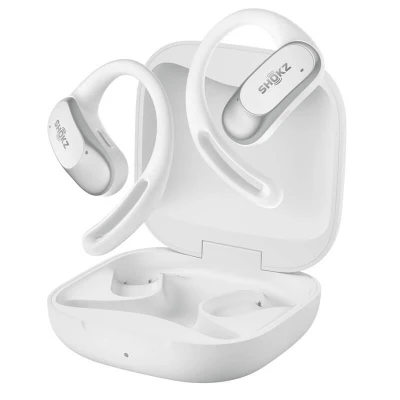 Shokz OpenFit Air Bluetooth, bezpečná sportovní sluchátka, bílá