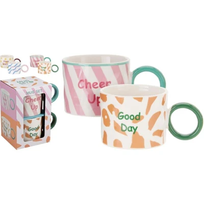 Siaki Sada hrnků porcelán 2 ks 380 ml růžová / oranžová