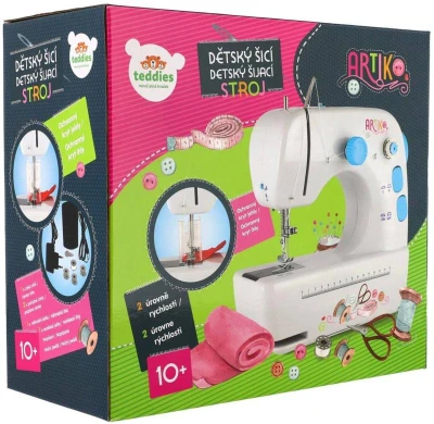 Šicí dětský stroj 25cm set s doplňky kovový na trafo / baterie Světlo Zvuk