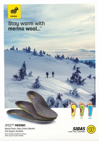 Sidas 3FEET MERINO LOW ARCH vložky do topánok IBA XXL(46-48) (VÝPREDAJ)