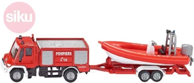 Siku Auto hasiči Unimog s přívěsem s člunem 1:87 kovové 1636 Siku Auto hasiči Unimog s přívěsem s člunem 1:87 kovové 1636