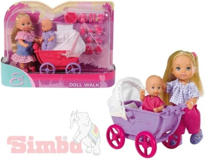 Simba Evička panenka set s kočárkem a doplňky 2 druhy Simba Evička panenka set s kočárkem a doplňky 2 druhy
