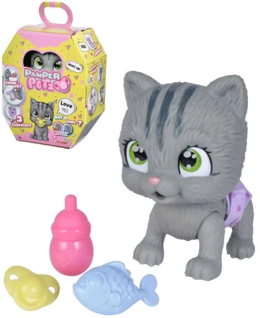 Simba Kočička Pamper Petz set zvířátko mláďátko s doplňky pije čůrá 3 překvapení