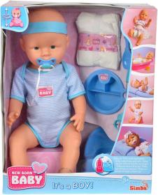 Simba New Born Baby panenka miminko chlapeček 43cm pije čůrá set s doplňky