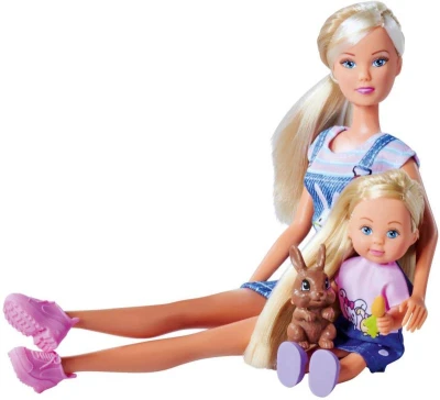 Simba Panenka Steffi + Evička Rabbit Family herní set se 2 králíky a doplňky