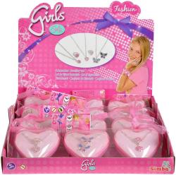 Simba Set prstýnek + náhrdelník dětská bižuterie v doze srdíčko plast různé druhy