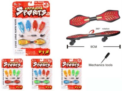 Skateboard prstový 9cm skrutkovací set s nástrojom na karte rôzne farby plast
