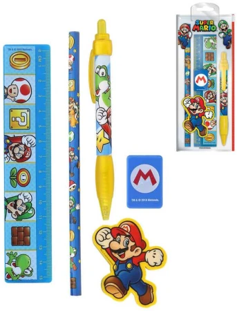 Školní pomůcky set 4ks Super Mario s pravítkem a propiskou Školní pomůcky set 4ks Super Mario s pravítkem a propiskou