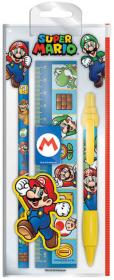 Školní pomůcky set 4ks Super Mario s pravítkem a propiskou