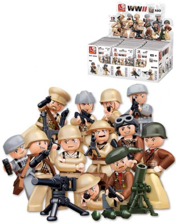 Sluban ARMY WWII Mini figurka voják 12 druhů set s doplňky ke stavebnici plast Sluban ARMY WWII Mini figurka voják 12 druhů set s doplňky ke stavebnici plast
