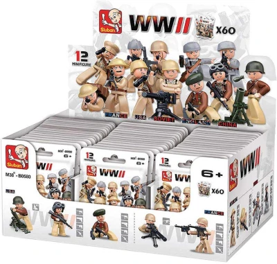 Sluban ARMY WWII Mini figurka voják 12 druhů set s doplňky ke stavebnici plast