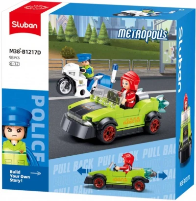 Sluban Metropolis Bandita v autě a policista 98 dílků + figurka (stavebnice)