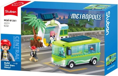 Sluban Metropolis Elektrobus se zastávkou 262 dílků + 3 figurky (stavebnice)