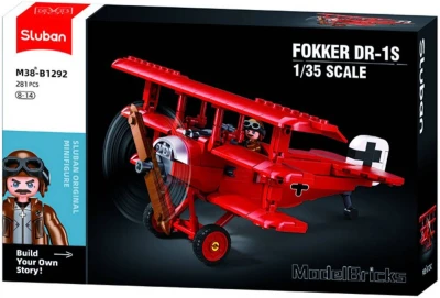 Sluban Model Bricks Trojplošník Fokker DR-1S 281 dílků + figurka (stavebnice)