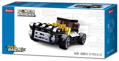 Sluban Power Bricks Auto čierny Mod Rod spätný chod 51 dielikov (stavebnica)