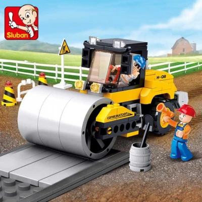Sluban Stavebnice TOWN Silniční válec set 171 dílků + figurka 2ks plast