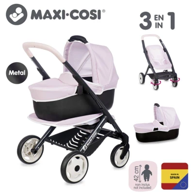 Smoby Maxi-Cosi Kombinovaný kočárek pro panenky miminko růžový 3v1