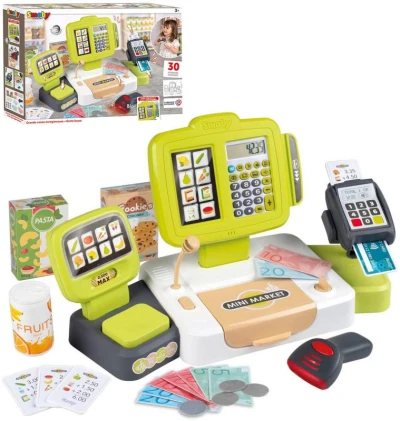 Smoby Pokladna elektronická s váhou zelenošedá na baterie Světlo Zvuk Smoby Pokladna elektronická s váhou zelenošedá na baterie Světlo Zvuk
