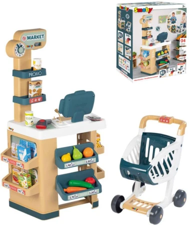 Smoby Supermarket set elektronická pokladna s vozíkem na baterie Světlo Zvuk