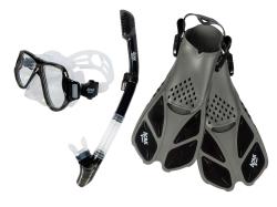 Šnorchlovací set 3 v 1, ČIERNY/TRANSPARENTNÝ, S/M, plutvy 36-41
