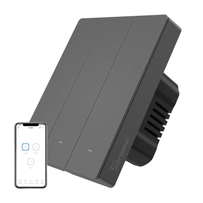 Sonoff Chytrý WiFi nástěnný spínač M5-3C-80 (3kanálový, pro rám, grafitový)