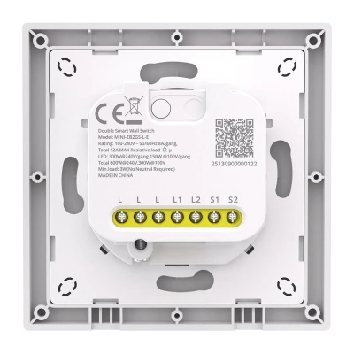 Sonoff MINI-ZB2GSL-E bílý ZigBee bez nulového vodiče dvoukanálový nástěnný vypínač