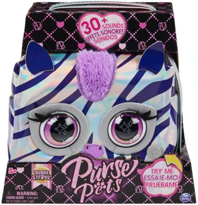 Spin Master Purse Pets interaktivní metalická kabelka Zebra mrká na baterie Zvuk