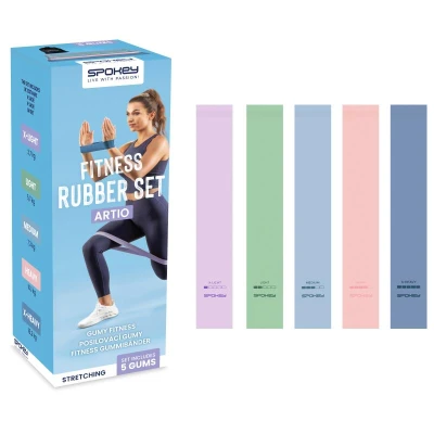 Spokey ARTIO SET Sada 5 posilovacích gum + obal, pastelové barvy