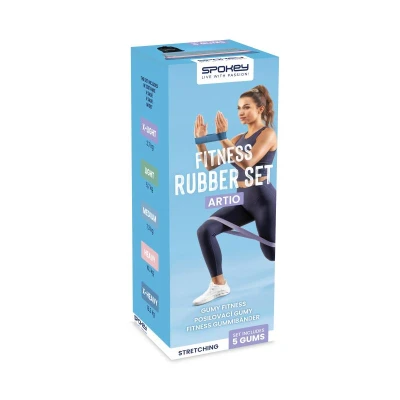 Spokey ARTIO SET Sada 5 posilovacích gum + obal, pastelové barvy