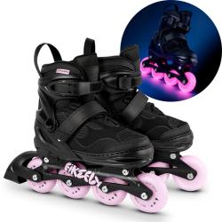 Spokey FIREFLY Kolečkové brusle se svítícími kolečky, černo-růžové Spokey FIREFLY Kolečkové brusle se svítícími kolečky, černo-růžové