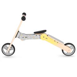 Spokey WOO-RIDE MULTI - Dřevěné dětské odrážedlo a koloběžka v jednom, žluté