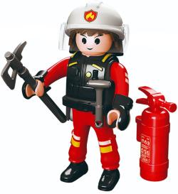 Stavebnice figurka hasič s doplňky plast 4 druhy v krabici