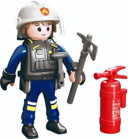 Stavebnice figurka hasič s doplňky plast 4 druhy v krabici