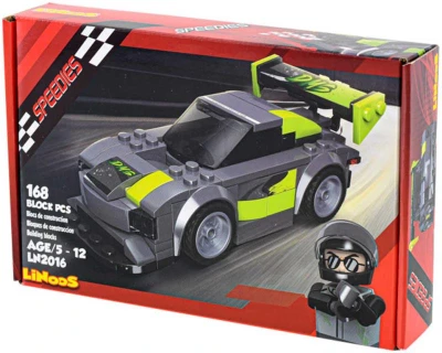 Stavebnice LiNooS Auto sportovní s panáčkem 168 dílků plas šedozelené