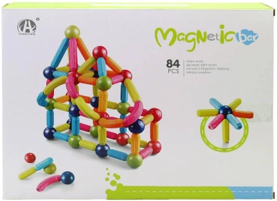 Stavebnice magnetická 84 dílků 3D skládačka plast/kov v krabici