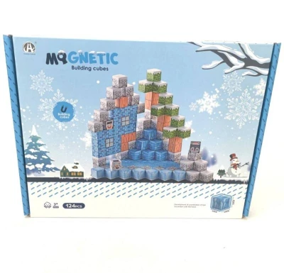 Stavebnice Magnetic 124 dílků magnetické kostky Zima v krabici