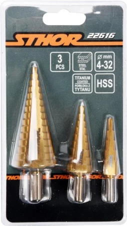Sthor Sada stupňovitých vrtáků 3ks 4-32 mm