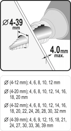 Sthor Sada stupňovitých vrtáků 4ks 4-39 mm
