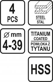 Sthor Sada stupňovitých vrtáků 4ks 4-39 mm