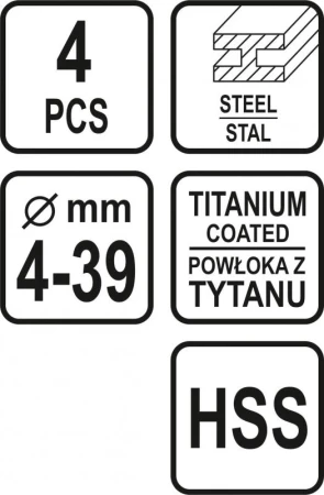 Sthor Sada stupňovitých vrtáků 4ks 4-39 mm