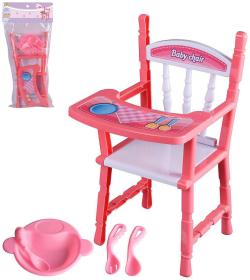 Stolička jídelní židlička set s doplňky na krmení pro panenku miminko plast Stolička jídelní židlička set s doplňky na krmení pro panenku miminko plast
