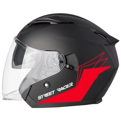 Street Racer otevřená helma Sonic matná černo-červená