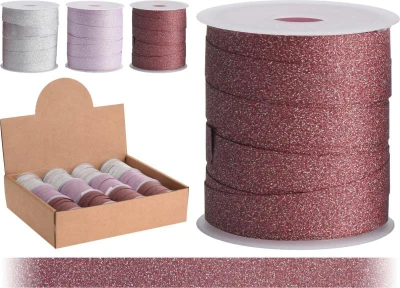 Stuha vázací 10mx1cm GLITTER mix BORDO/RŮŽ/STŘ
