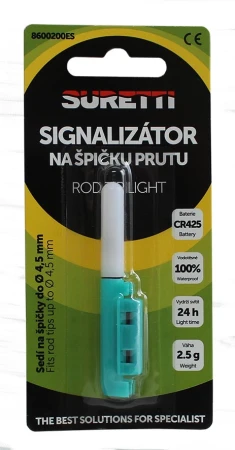 Suretti tyrkysovo-bílý signalizátor s baterií na špičku prutu