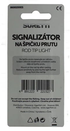 Suretti tyrkysovo-bílý signalizátor s baterií na špičku prutu
