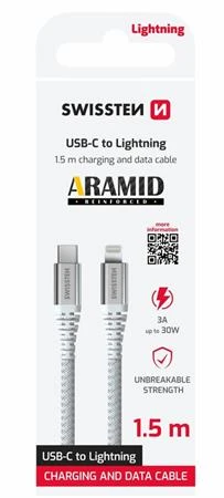 Swissten DATOVÝ KABEL KEVLAR USB-C / LIGHTNING 1,5 M BÍLÝ Swissten DATOVÝ KABEL KEVLAR USB-C / LIGHTNING 1,5 M BÍLÝ