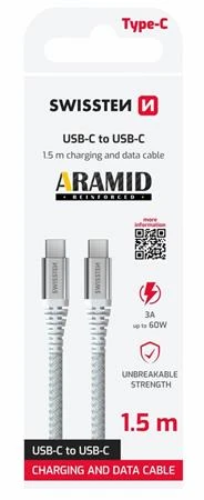 Swissten DATOVÝ KABEL KEVLAR USB-C / USB-C 1,5 M BÍLÝ Swissten DATOVÝ KABEL KEVLAR USB-C / USB-C 1,5 M BÍLÝ