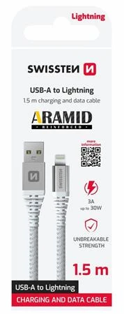 Swissten DATOVÝ KABEL KEVLAR USB / LIGHTNING 1,5 M BÍLÝ Swissten DATOVÝ KABEL KEVLAR USB / LIGHTNING 1,5 M BÍLÝ