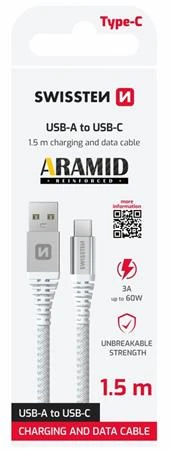 Swissten DATOVÝ KABEL KEVLAR USB / USB-C 1,5 M BÍLÝ Swissten DATOVÝ KABEL KEVLAR USB / USB-C 1,5 M BÍLÝ