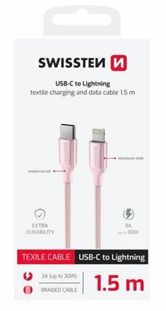 Swissten DATOVÝ KABEL TEXTILE II USB-C / LIGHTNING 1,5 M RŮŽOVÝ Swissten DATOVÝ KABEL TEXTILE II USB-C / LIGHTNING 1,5 M RŮŽOVÝ